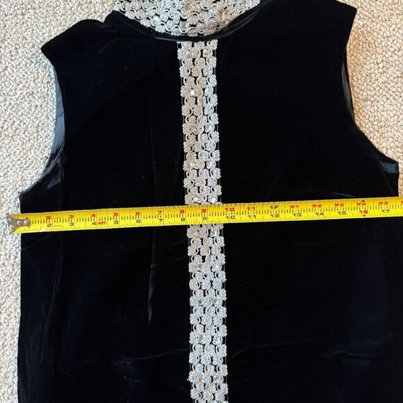 Vintage 70s Black Velvet Column Dress | Silver Thread & Beading | Mod Evening - Picture 10 of 11